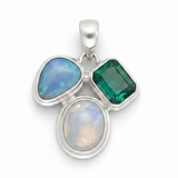 Moonstone, Opal, Green Quartz Sterling Silver Pendant