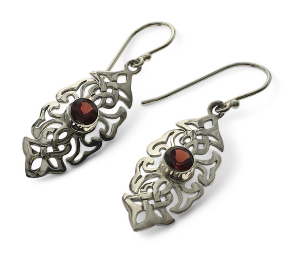 Garnet Laced Sterling Silver Earring