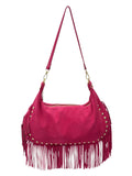 Italian Fringed Suede Hobo Shoulder Bag