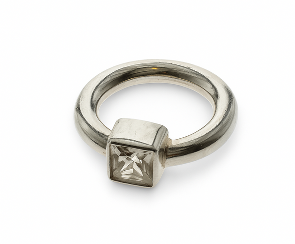 Cubic Zirconia Rounded Sterling Silver Band
