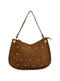 Italian Studded Suede Half Moon Shoulder Bag