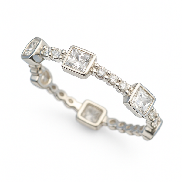 Cubic Zirconia Sterling Silver Box Band