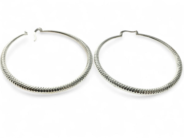 Hoop Large Sterling Silver Plated Diamond Cut Earrings