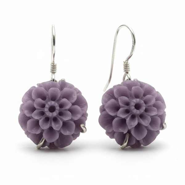 Flower Lilac Plastic .925 Sterling Silver Earring