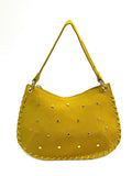 Italian Studded Suede Half Moon Shoulder Bag