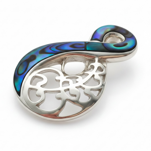 Paua Figure 8 Filigree Sterling Silver Pendant - Abalone Jewelry
