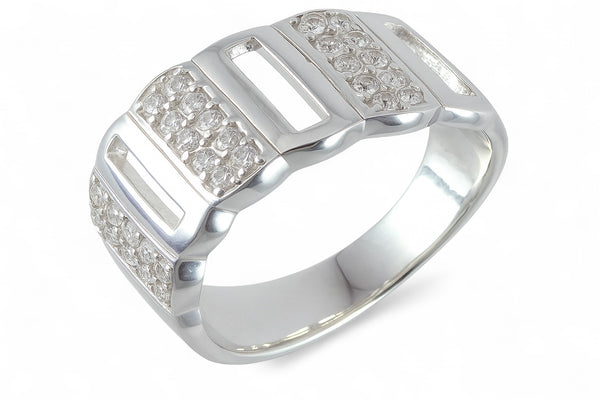 Cubic Zirconia Fence Sterling Silver Band