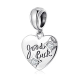 S925 Sterling Silver Heart Shape Engraved Good Luck Pendant with Zircon Inlaid