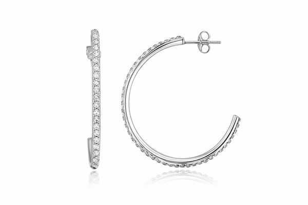Hoop Crystal 1mm/31mm  Sterling Silver Earrings