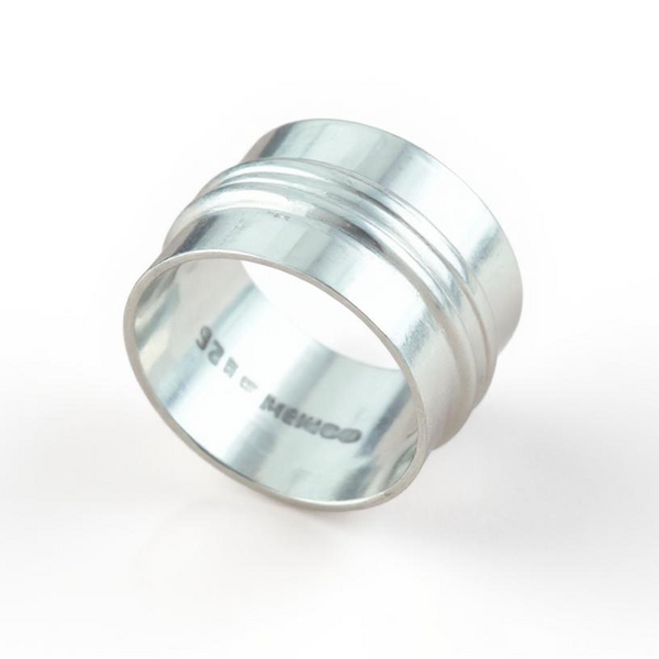Wide .925 Sterling Silver Double Ridged Band