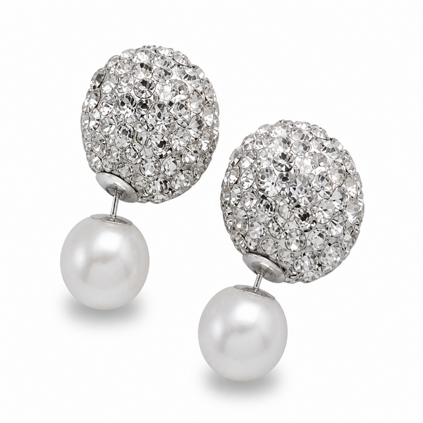 Pearl & Crystal Sterling Silver Stud Earrings - Elegant .925 Silver Studs
