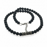 Black Stainless Steel front with Agate Stone Beads Necklace
