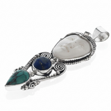 Lapis & Turquoise Bone Face .925 Sterling Silver Scroll
