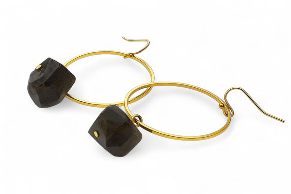 Round Big Hoop Natural Stone Earrings