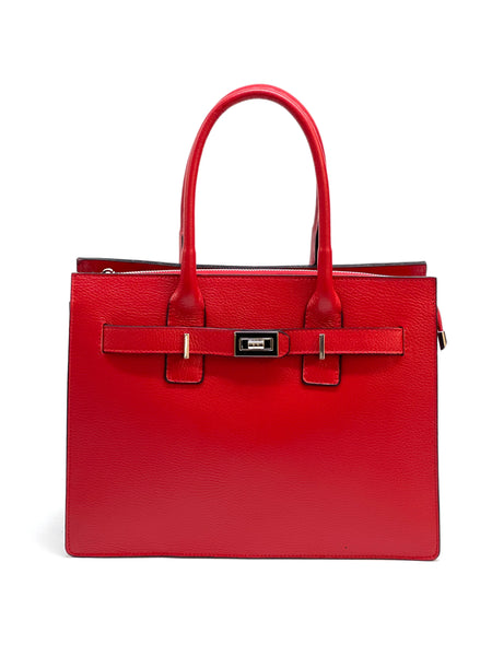 Italian Structured Italian Leather Belted Satchel