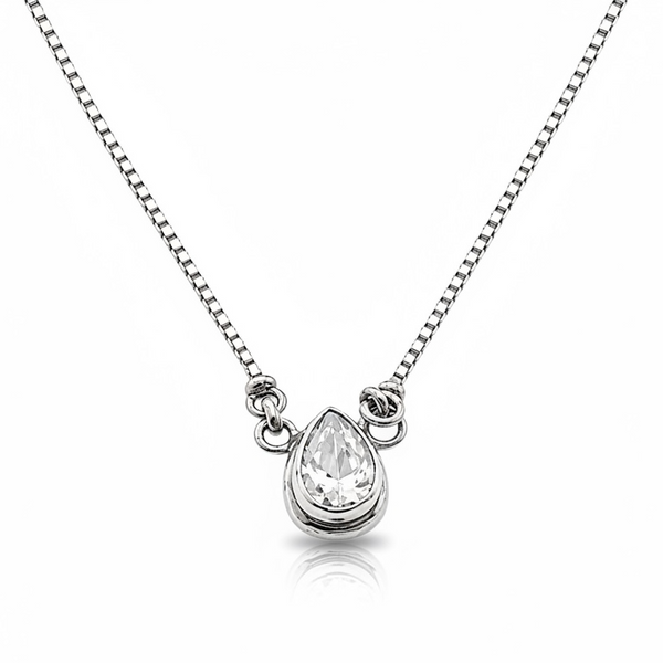 Teardrop Cubic Zirconia Sterling Silver Necklace – Mexican Craftsmanship