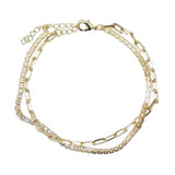 Gold 18K Filled Stacked Paperclip Chain Cz Stones Bracelet