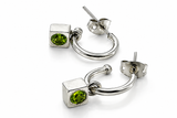 Peridot Cube Hoop Earrings 29mm – Sterling Silver Indonesian Craftsmanship