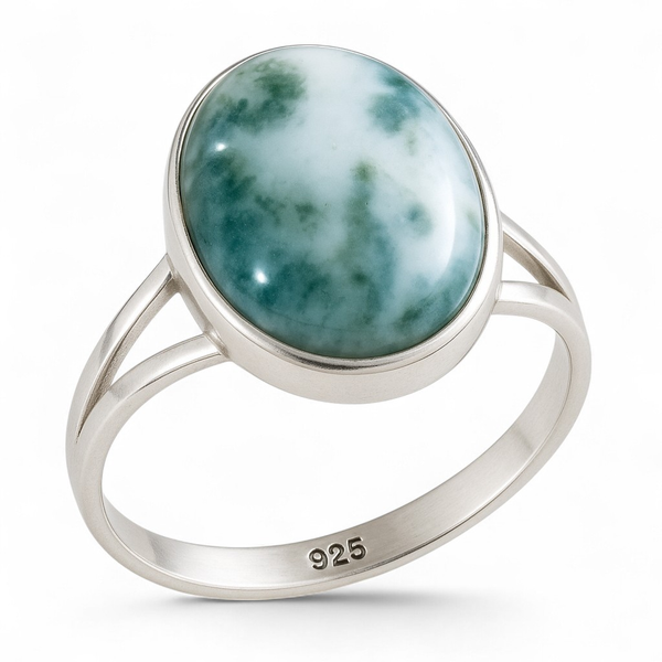 Oval Tree Agate .925 Silver Ring