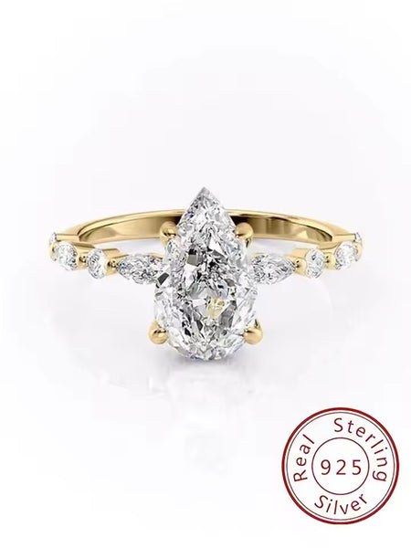 G Sterling Silver Marquise CZ Ring - Water Drop Design