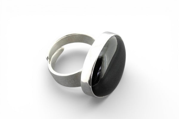 ONYX  Large Sterling Silver Adjustable Ring