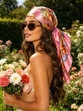 Pink Floral Chiffon Scarf 90cm, Satin Scarf
