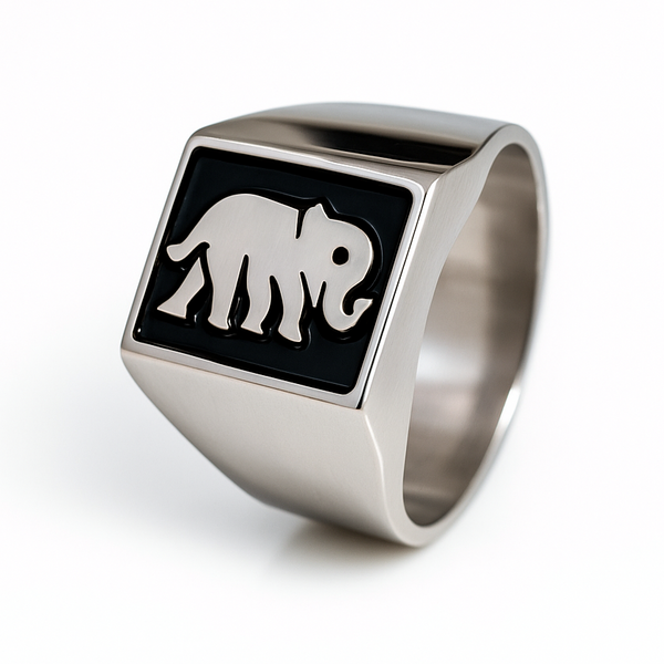 Signet Sterling Silver Ring With Elephant Motif