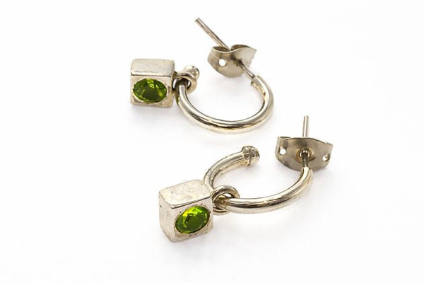 Peridot Cube Hoop Earrings 29mm – Sterling Silver Indonesian Craftsmanship