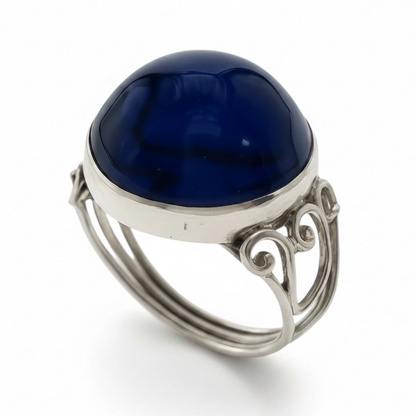 Blue Stone Round Sterling Silver Ring