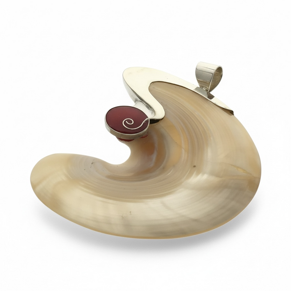 Damaged heavily discounted Large Sterling Silver Shell Pendant