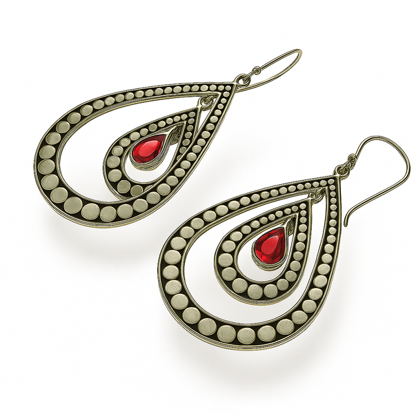 Garnet Layered Silver Dotted Sterling Silver Earring