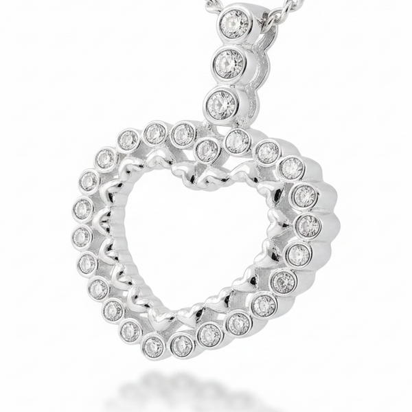 Heart Sterling Silver CZ Pendant - Cubic Zirconia Studded Heart Pendant