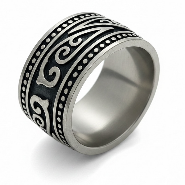 Stainless Steel Carved Pattern Ring - Durable Fashion Jewelry