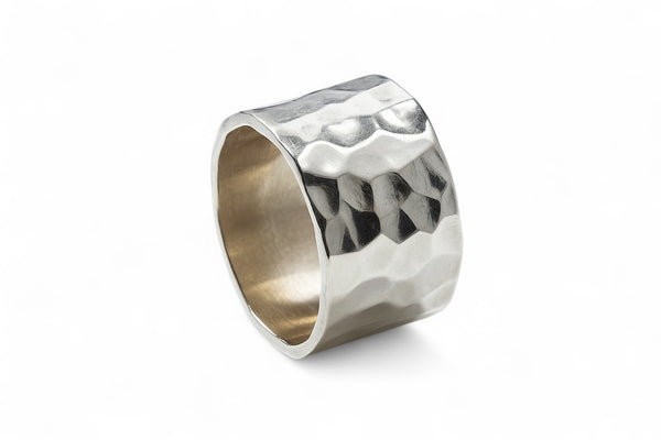 Hammered 12mm Sterling Silver Band