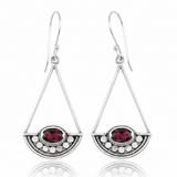 Garnet Dangle Swing Sterling Silver Earrings