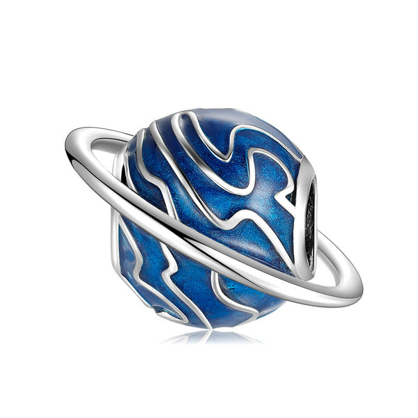 S925 Sterling Silver Blue Planet Bead Pendant