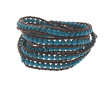 Wrap Bracelet Turquoise on Black Leather
