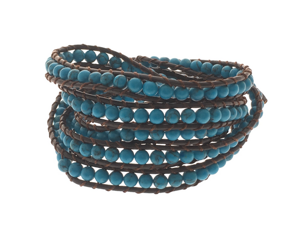 Wrap Bracelet Turquoise on Black Leather