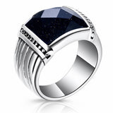 MEN'S STAINLESS STEEL RING WITH GOLDSTONE