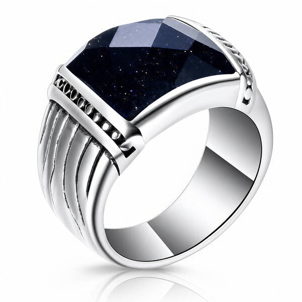 MEN'S STAINLESS STEEL RING WITH GOLDSTONE