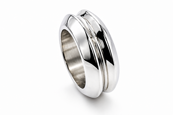 Plain Sterling Silver Grooved Chunky Band Ring - MA027