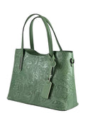 Italian Embossed Leather Structured Tote Bag