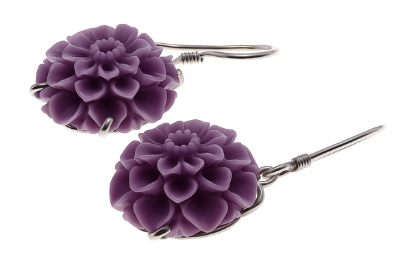 Flower Lilac Plastic .925 Sterling Silver Earring