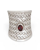 Garnet Sterling Silver Weaved  Ring