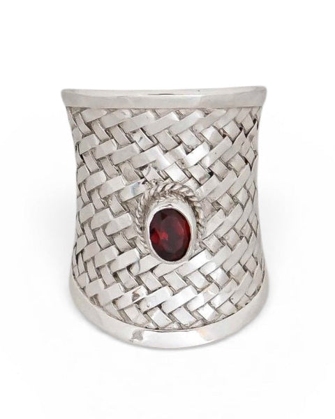 Garnet Sterling Silver Weaved  Ring
