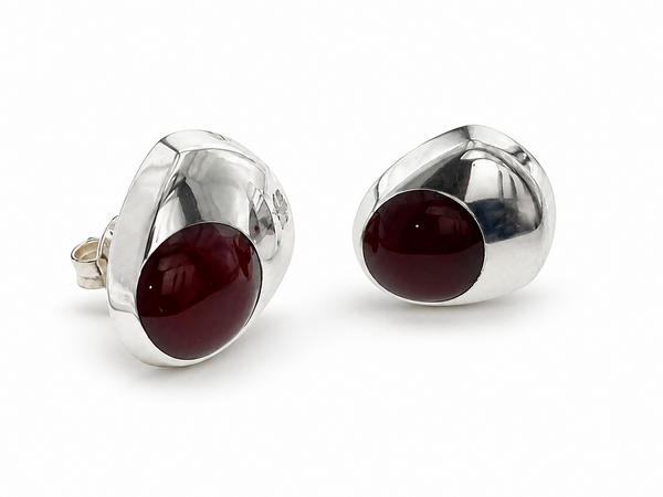 Carnelian Dot .925 Sterling Silver Studs