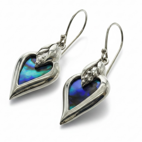 Paua Heart Framed Sterling Silver Earrings
