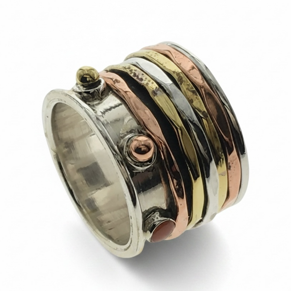 Sterling Silver Brass Spinning Ring - Meditation Fidget Ring
