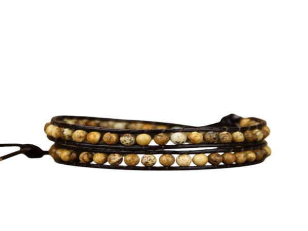 Wrap Jasper Stone Leather 2 Layer  Bracelet