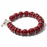 Red Bead Cup Sterling Silver Link Bracelet | BPA021